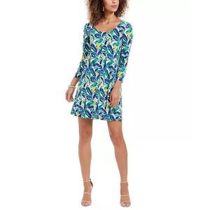 Pappagallo Tropical Erin Mini Dress Blue Green Sheath Stretch Large